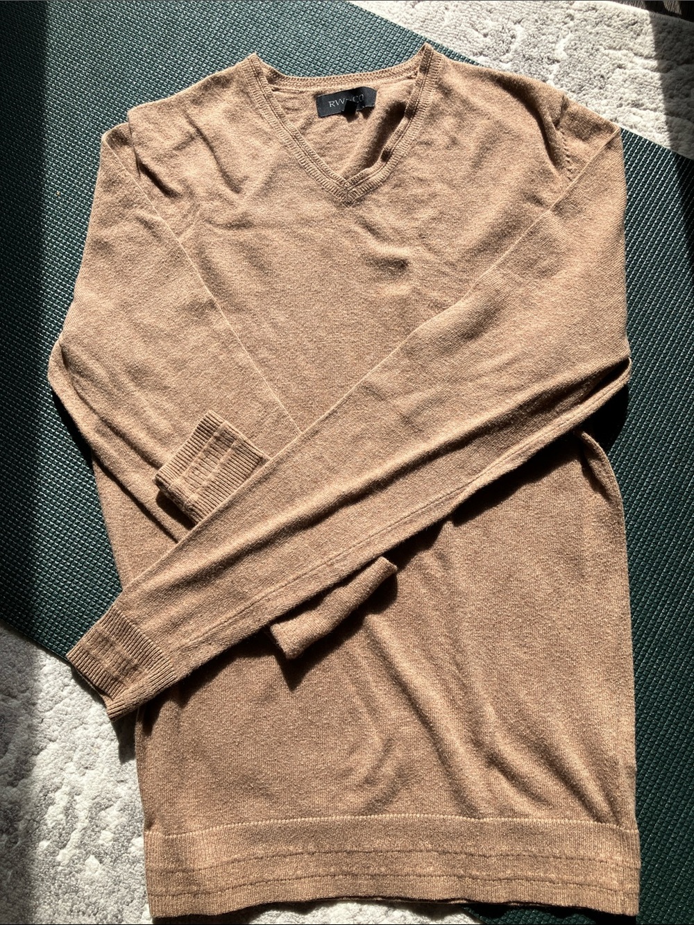 RW&CO. Men's V-Neck Sweater in Camel Brown